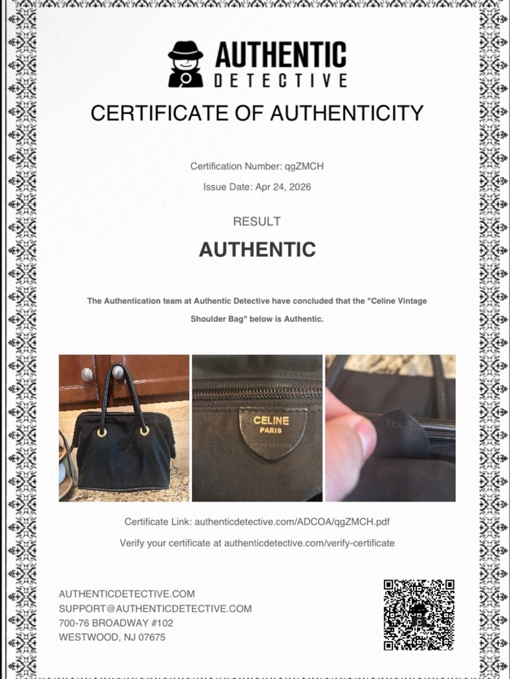 CELINE PARIS Hand Bag Nylon Black Gold with coa - Picture 16 of 16